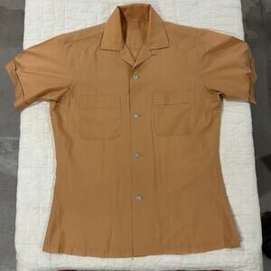 Vintage 1970s Loop Collar Short Sleeve Button Up Orange Union Made Large